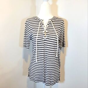 LOFT Women's Black and White Stripes Shirt